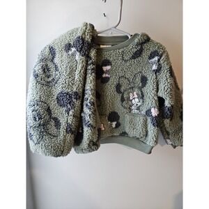 Disney Baby Green Minnie Print Fuzzy Set Girls Long Sleeve And Pants Set Sz 18M